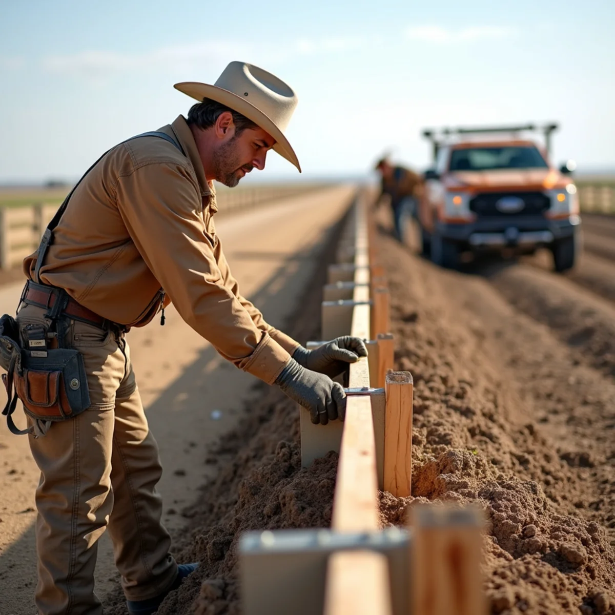 Skilled crew installing composite fence with precision laser alignment