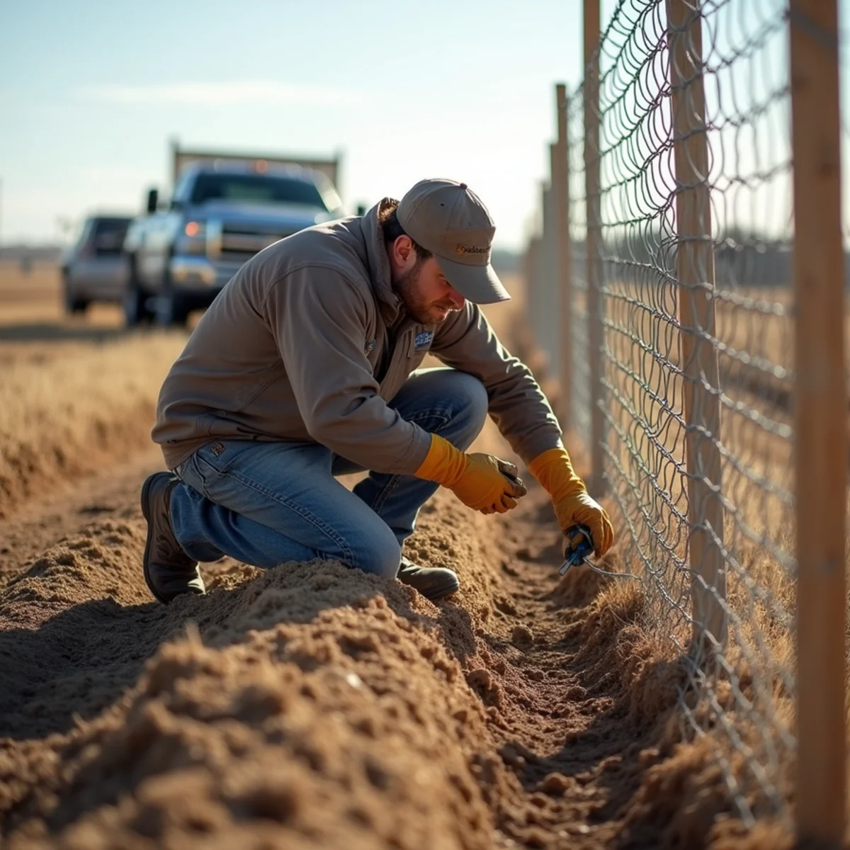 Skilled crew installing dog fence with precision laser alignment