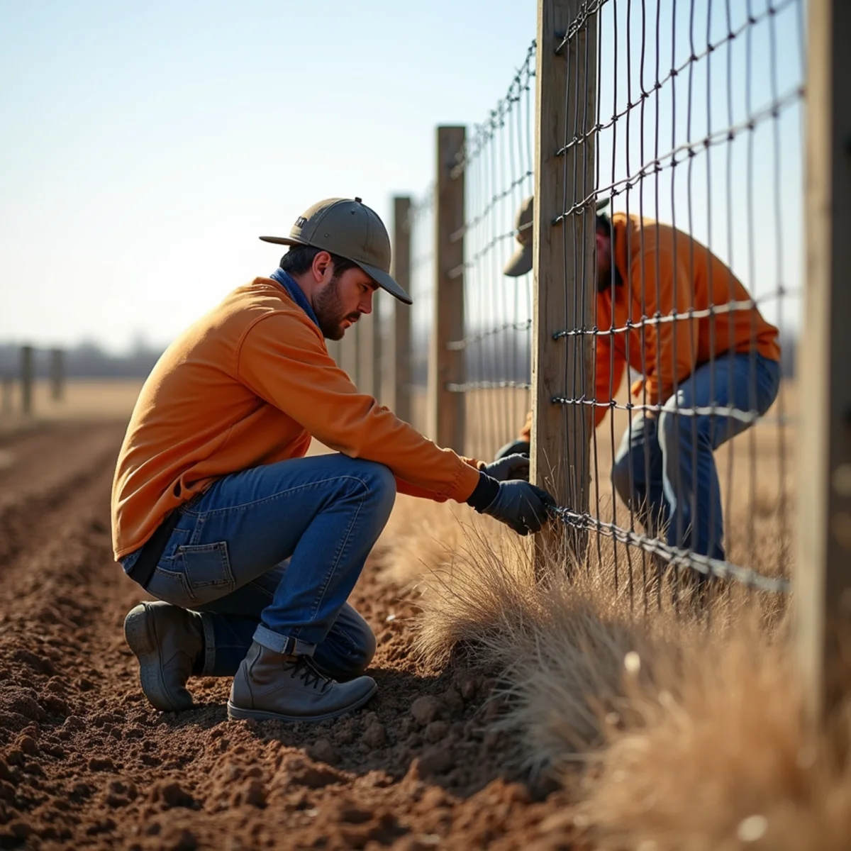 Skilled crew installing fence replacement with precision laser alignment