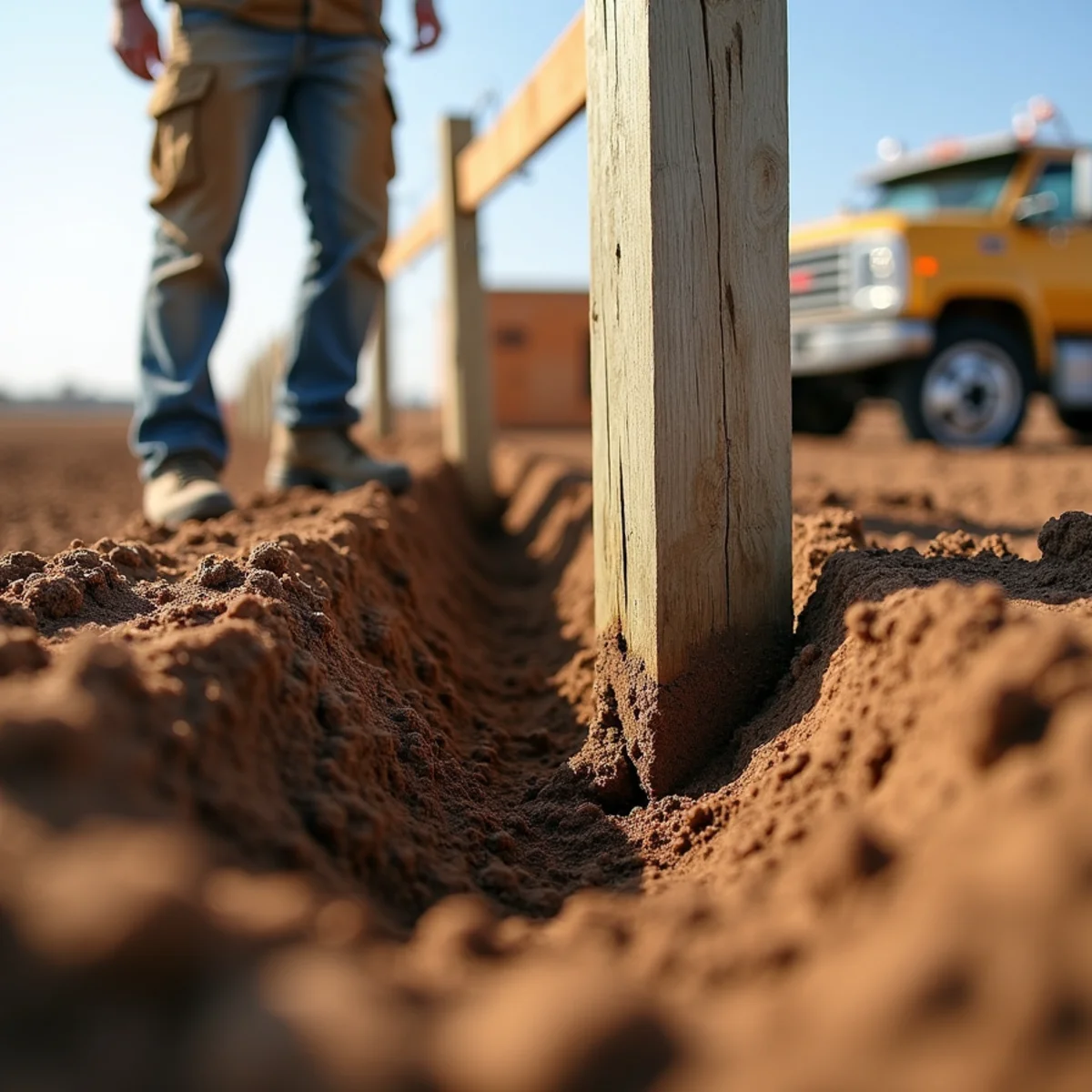 Deep concrete post footing excavation in Garnett Kansas soil