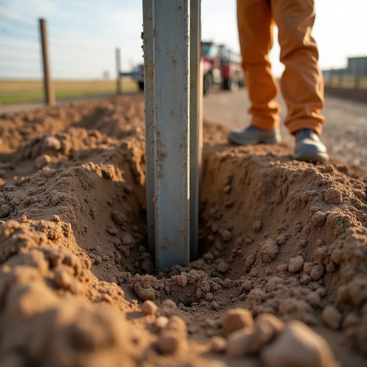 Deep concrete post footing excavation in Hartford Kansas soil