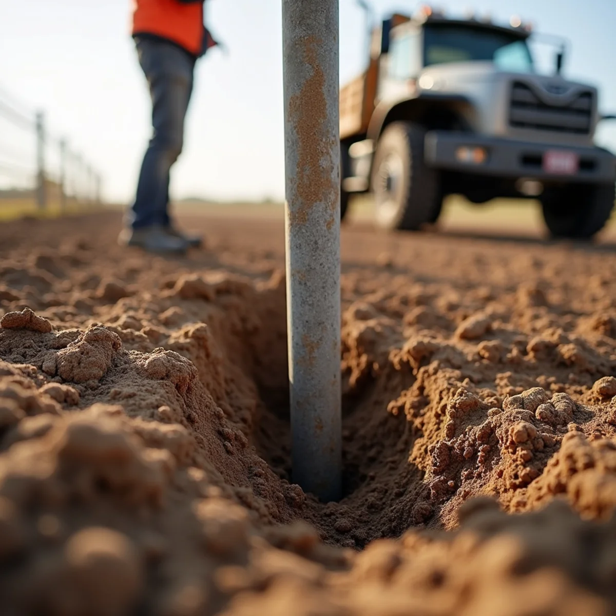 Deep concrete post footing excavation in LeRoy Kansas soil