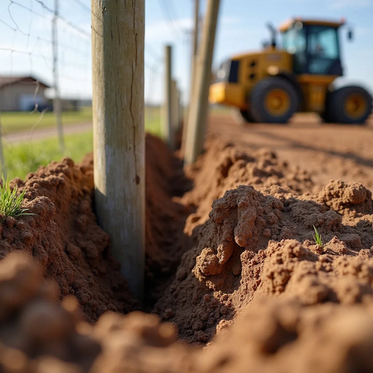 Deep concrete post footing excavation in Lyon County Kansas soil