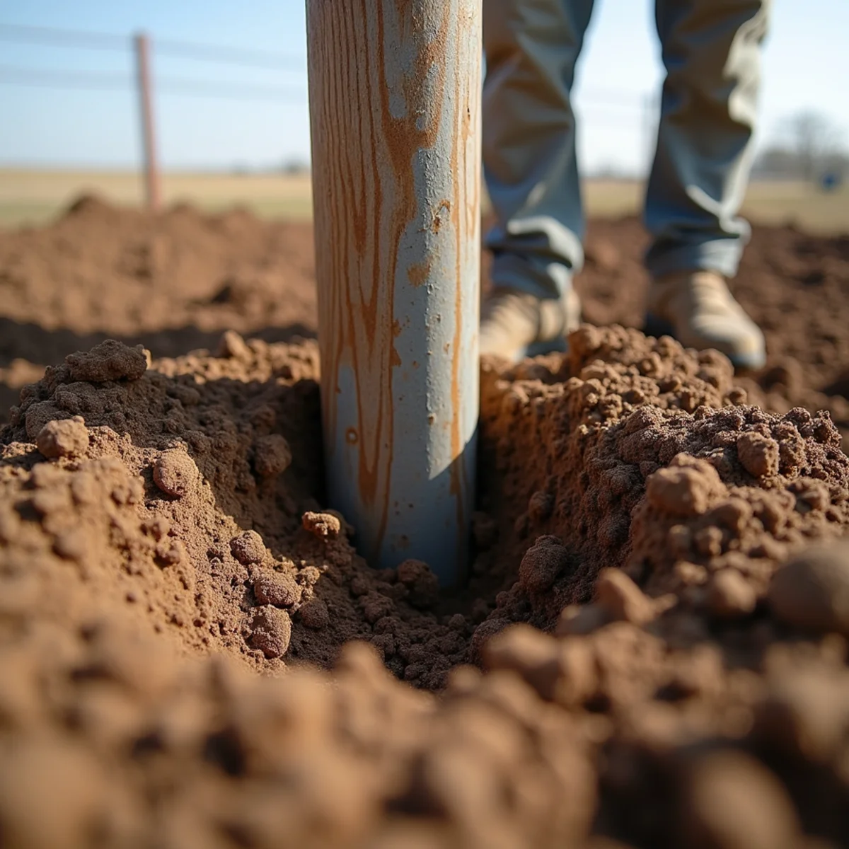 Deep concrete post footing excavation in Madison Kansas soil