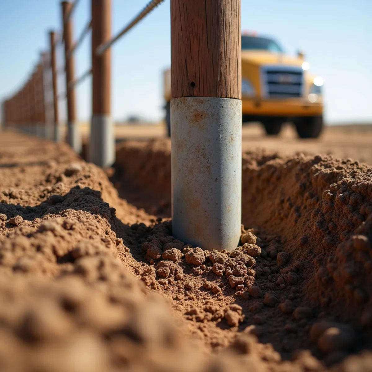 Deep concrete post footing excavation in Neosho Falls Kansas soil