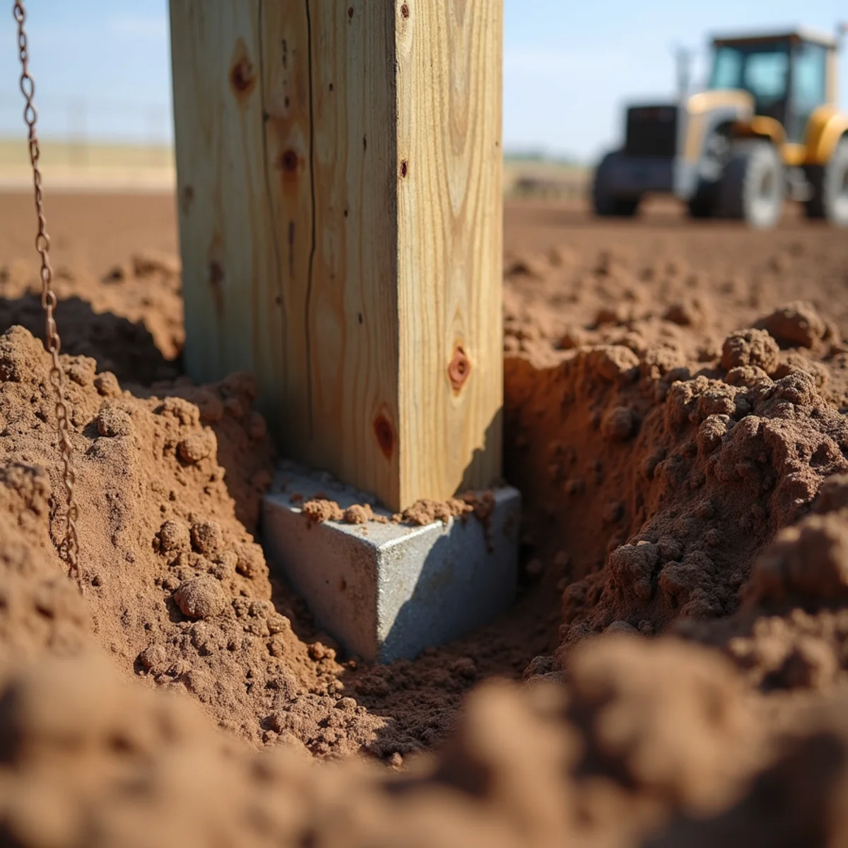 Deep concrete post footing excavation in Olpe Kansas soil