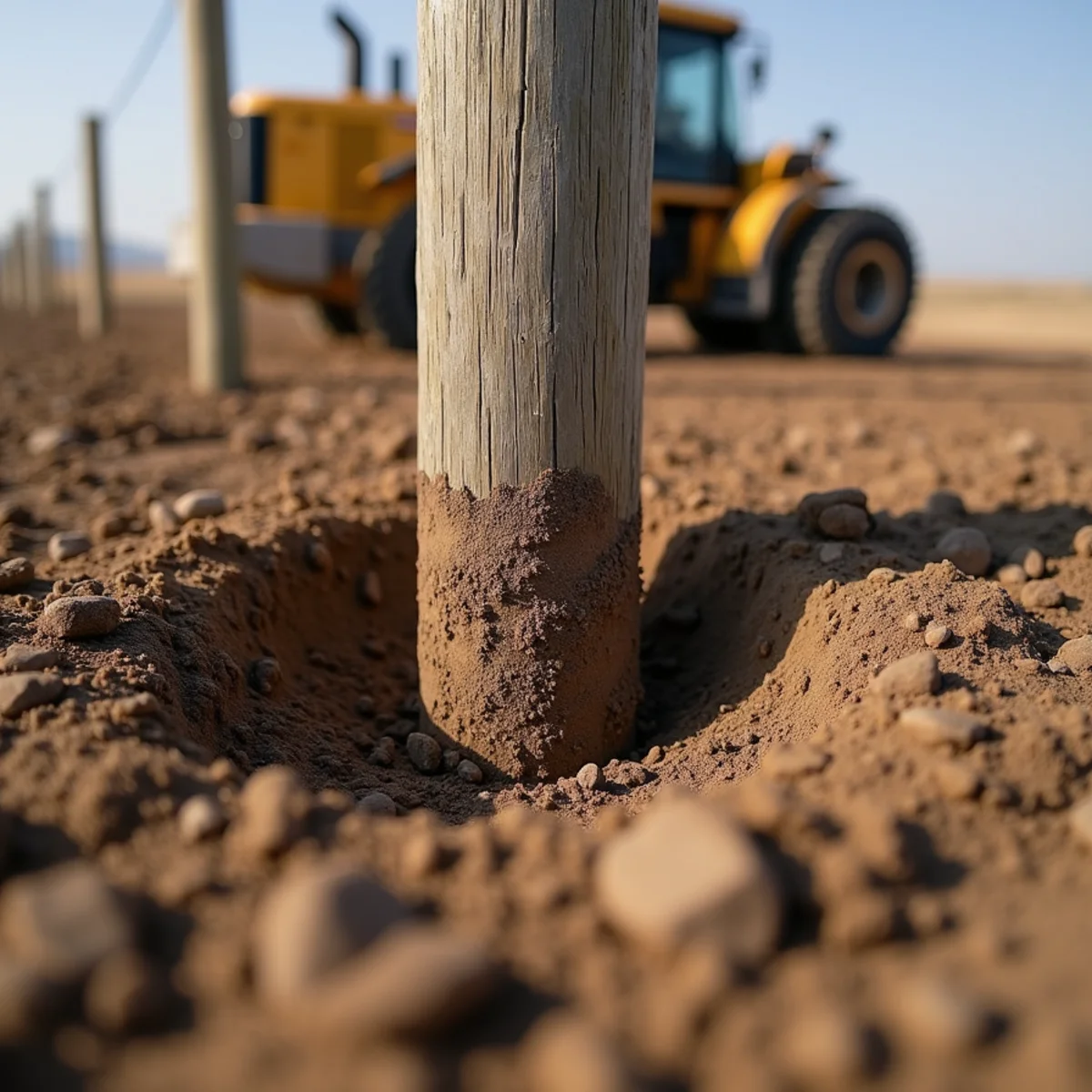 Deep concrete post footing excavation in Strong City Kansas soil